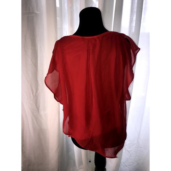 AGB red sheer ruffle sleeveless layered blouse women's size small - Picture 3 of 6